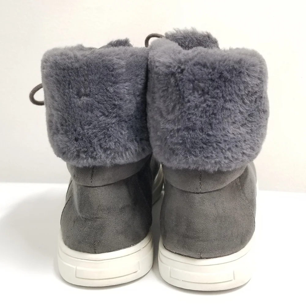 Justice Gray Faux Fur High Top Sneakers Girl's Sz 5